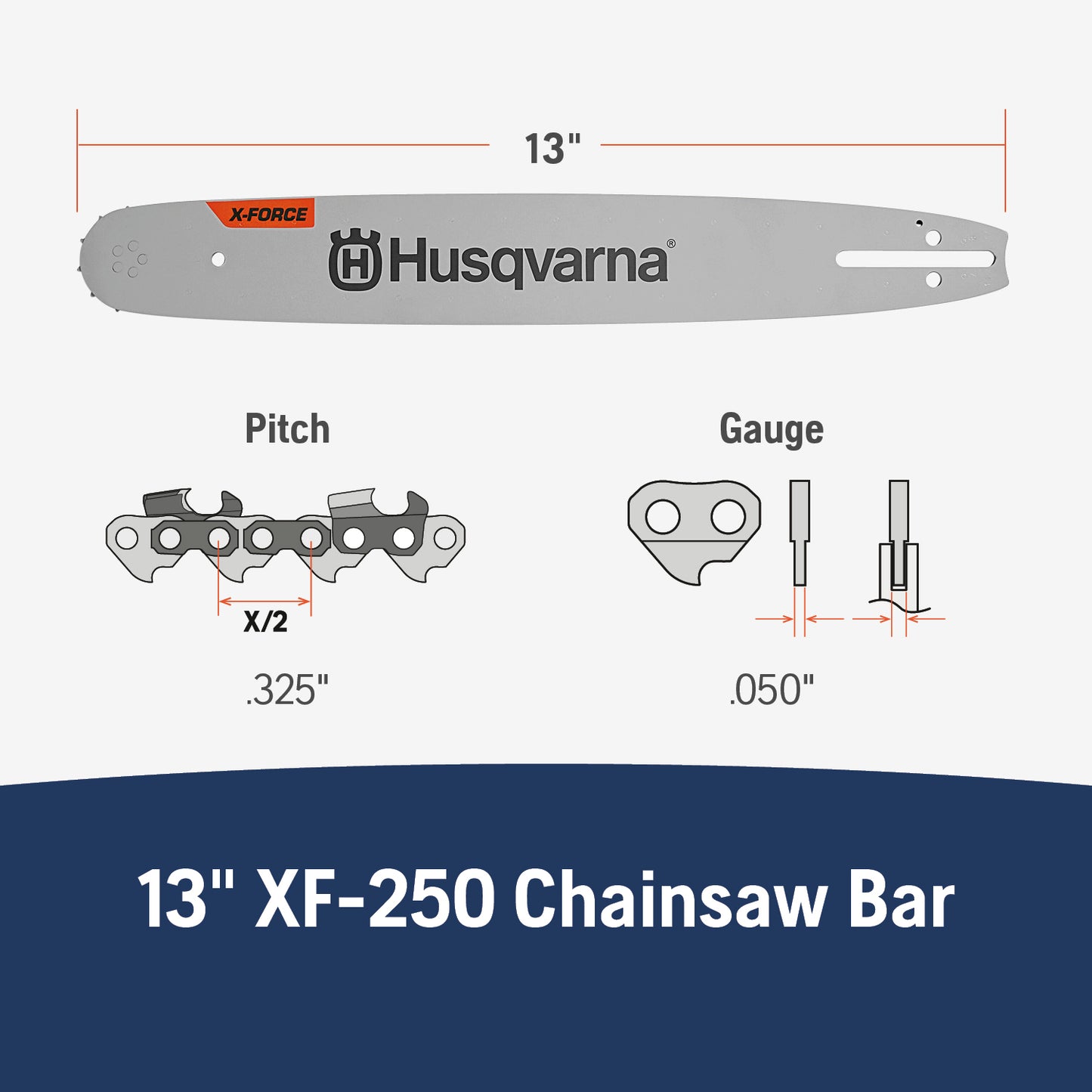 Husqvarna 13-Inch X-Force Laminated Chainsaw Guide Bar .325 Pitch .050 Gauge - 596199756