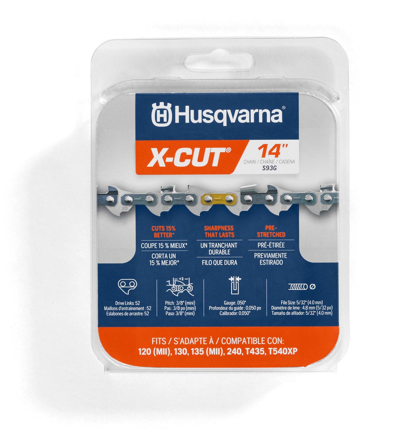 Husqvarna X-Cut S93G 14-Inch Chainsaw Chain 3/8-Inch LP .050 52DL - 597469552