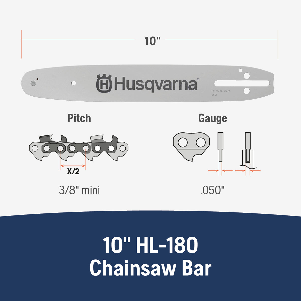Husqvarna 10-Inch Laminated Guide Bar 1/4-Inch Pitch .043 Gauge - 596298540