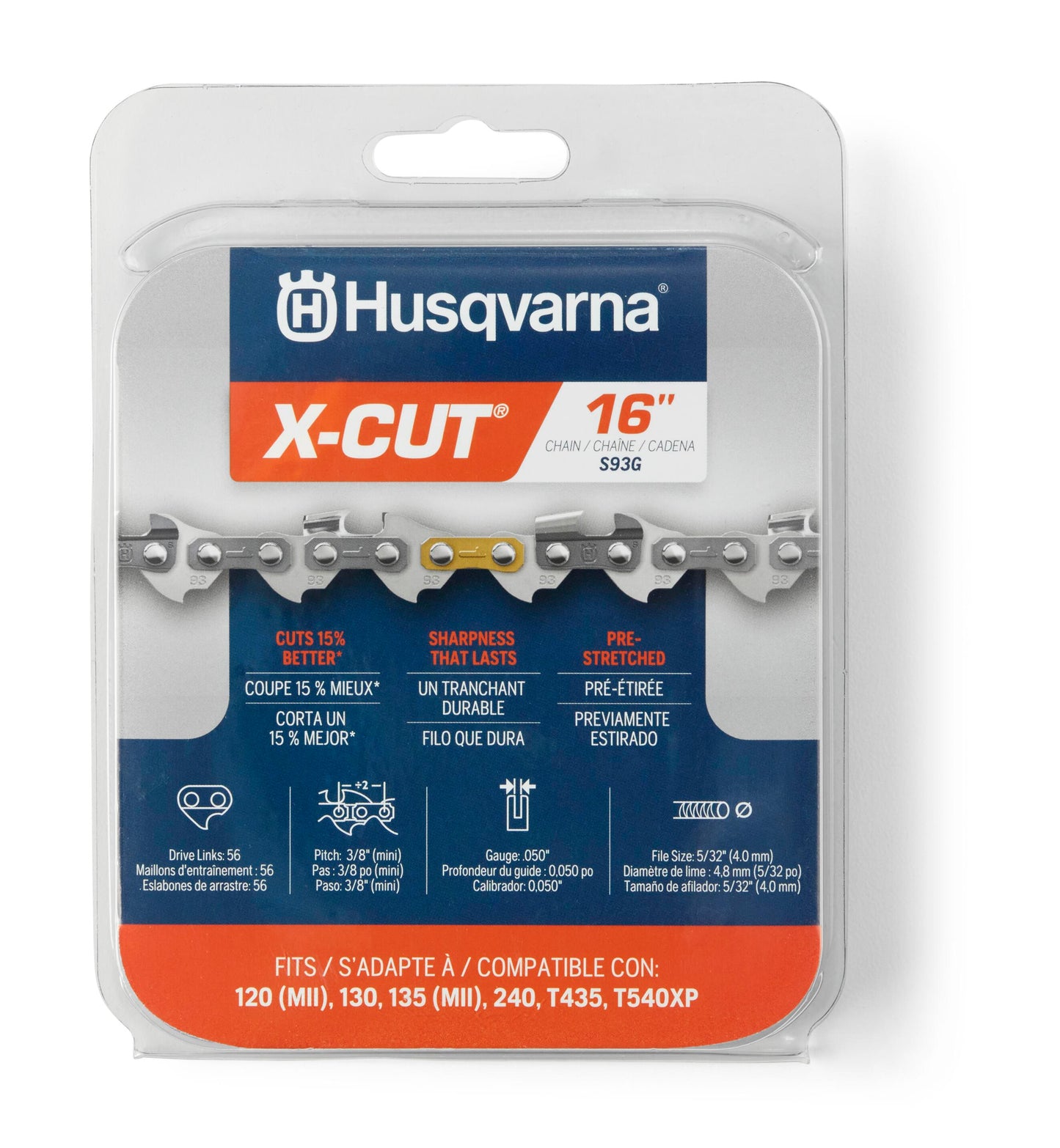 Husqvarna X-Cut S93G 16-Inch Chainsaw Chain 3/8-Inch LP .050 56DL - 597469556