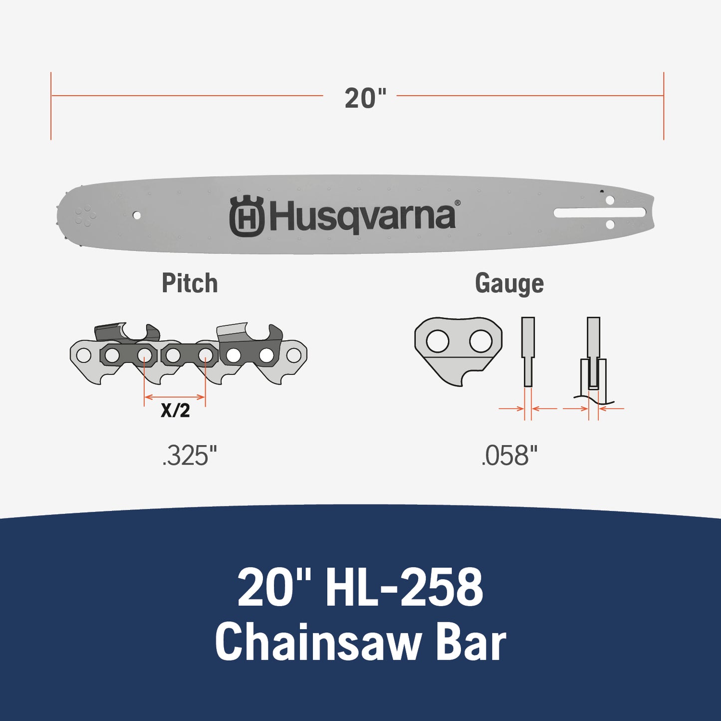 Husqvarna 20-Inch Bar, Hl258-80 .325,.05 - 596547380