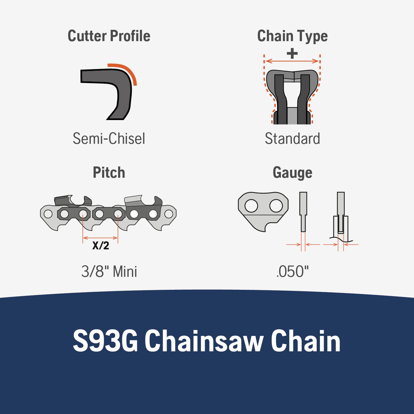 Husqvarna Chainsaw X-Cut S93G 16-Inch Semi-Chisel Chain - 585422156